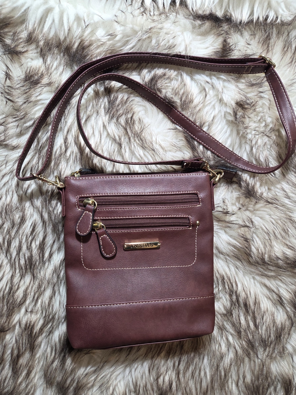 Stone & Co. Burgundy Crossbody with Gold Hardware